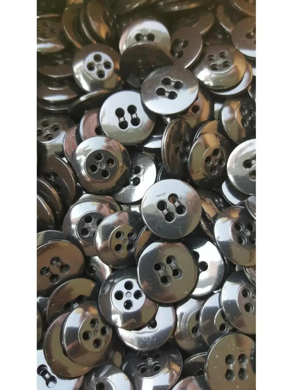 Jet Black Buttons, 4 Hole Sewing/Crafts Buttons 15mm - 24 Pieces (043)